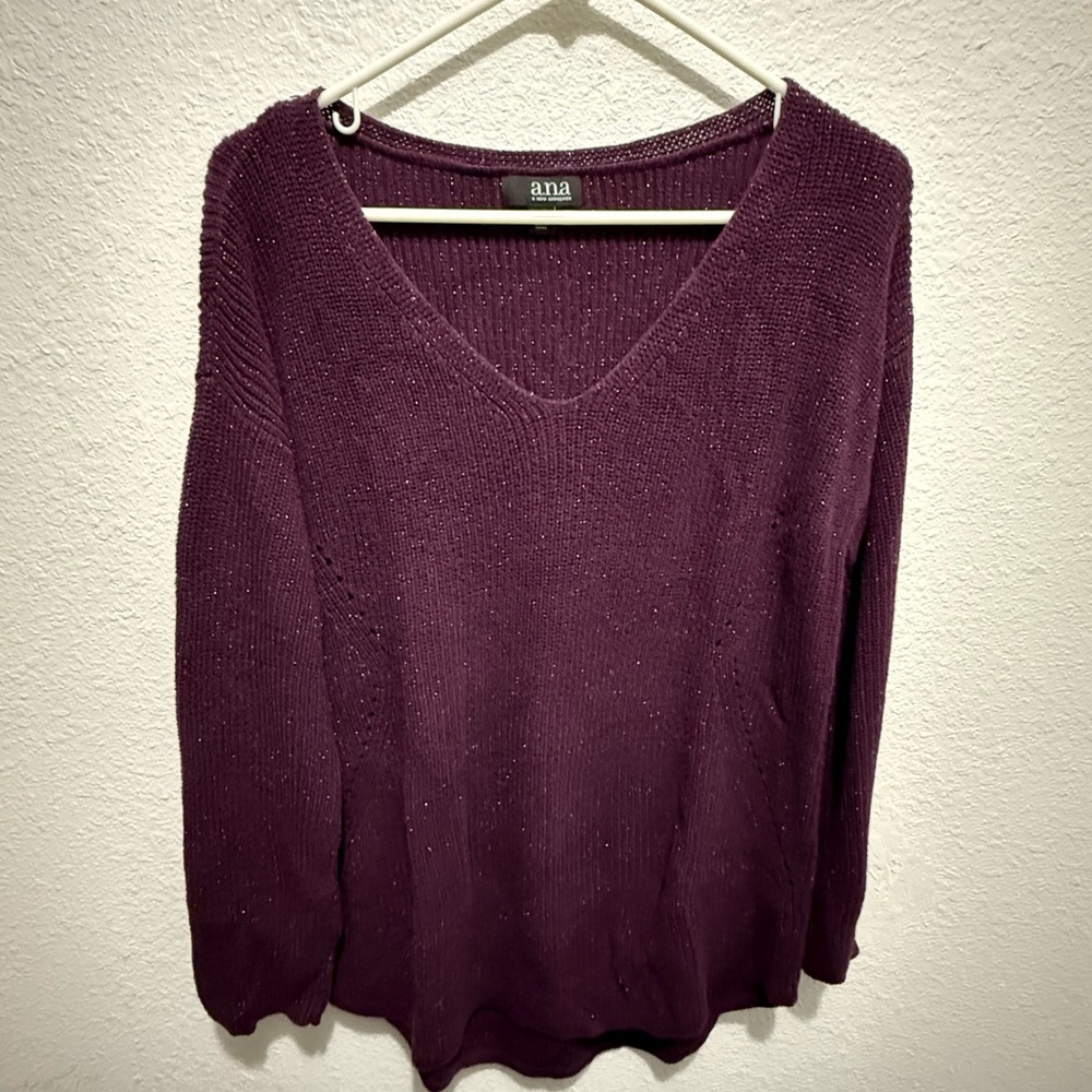 a.n.a Women's Deep Purple V-Neck Sweater